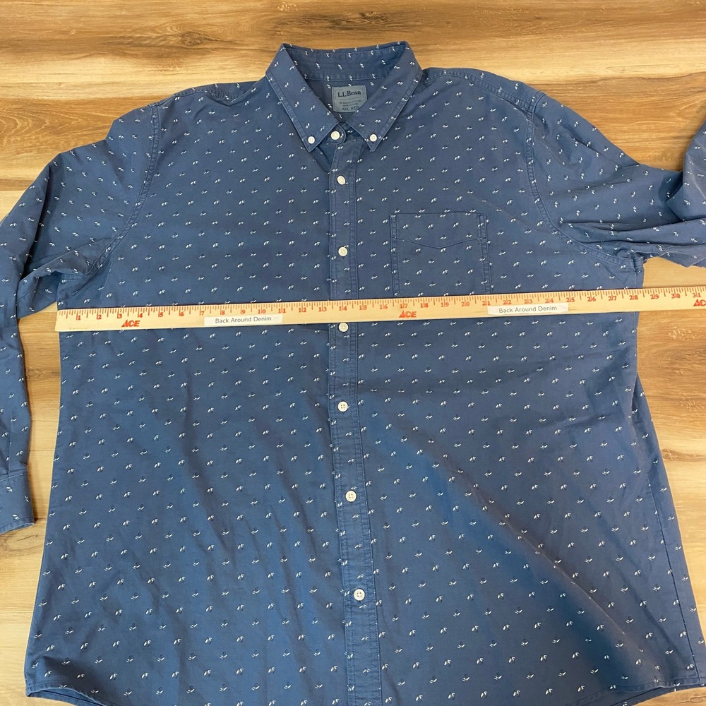 LL Bean Shirt Mens XXL REG Blue Button Down Long Sleeve Slightly Fitted Fly Fish - Picture 7 of 9